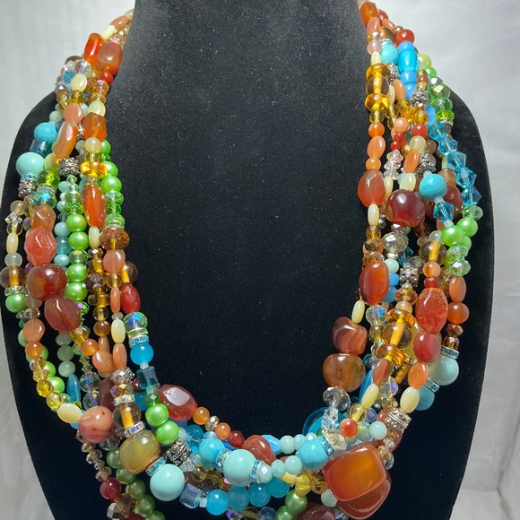 Statement Multi-Strand Gemstone Necklace – 24” Artisan made - Picture 8 of 11